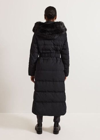 Phase Eight Dixie Long Fur Hood Puffer Coats Black Canada | FERVSC-745